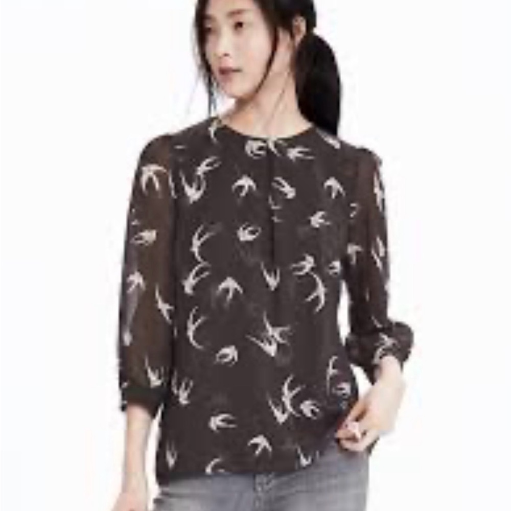 Banana Republic Black and White Bird Print Blouse